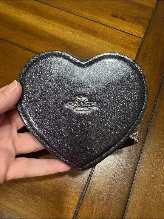 Coach Handbags - Coach Heart-Shaped Glitter Coin Pouch in Sparkling Black
